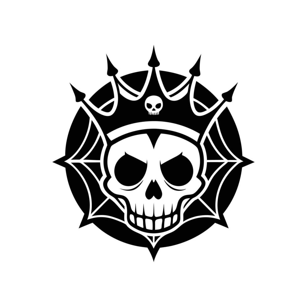 Halloween skull crown with spider net , silhouette, logo, icon, doddle black and white vector