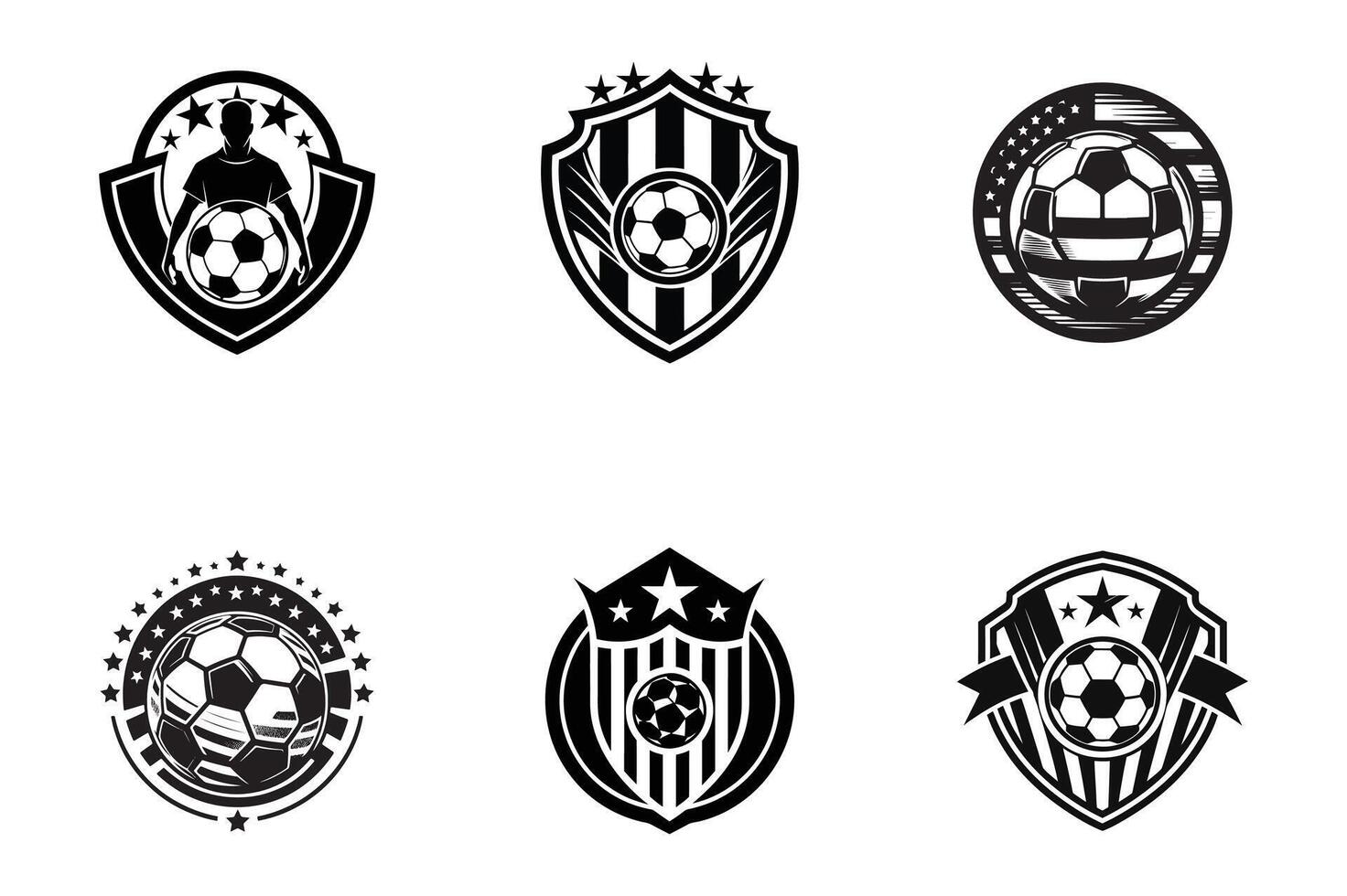 set of American soccer art, logo, icon, silhouette, doddle design black and white vector
