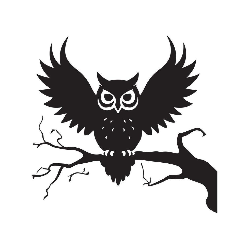 Halloween owl , silhouette, logo, icon, doddle black and white vector