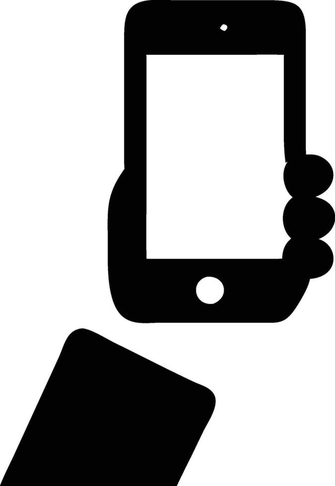 a black and white illustration of a hand holding a smartphone vector