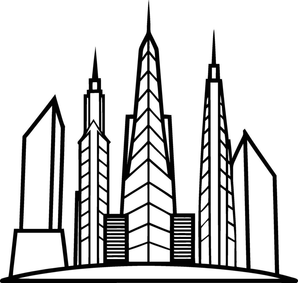 hand drawn silhouette of futuristic skys crappers vector