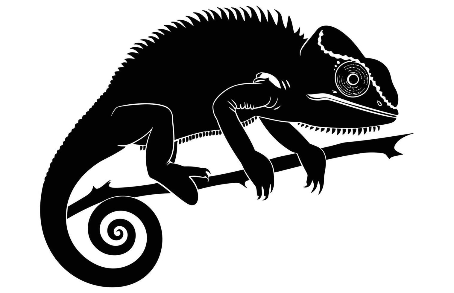 Chameleon Silhouette High Quality Stock Illustration. vector