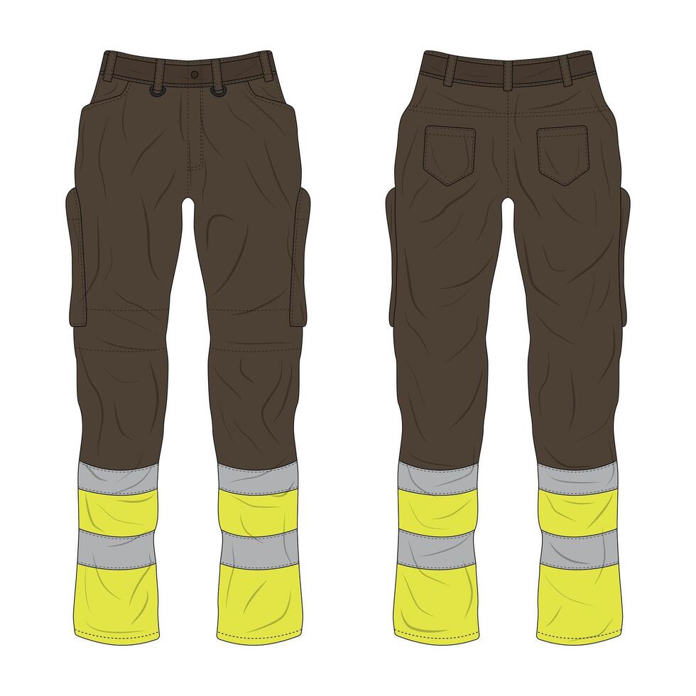 Safety work pants template front and back view vector