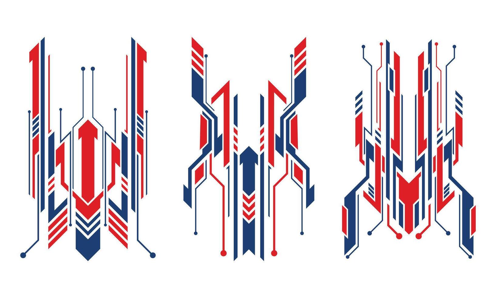 Set of abstract futuristic geometric stripes vehicle wrap vinyl stickers vector