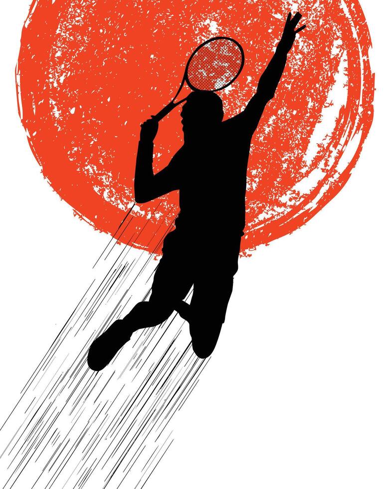 Abstract silhouette of tennis player jumping smash vector