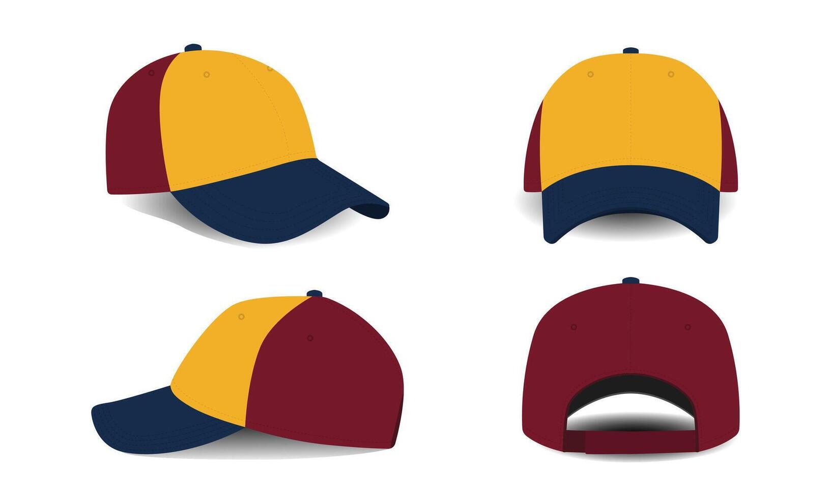 Set of different angles men's hat template illustration vector