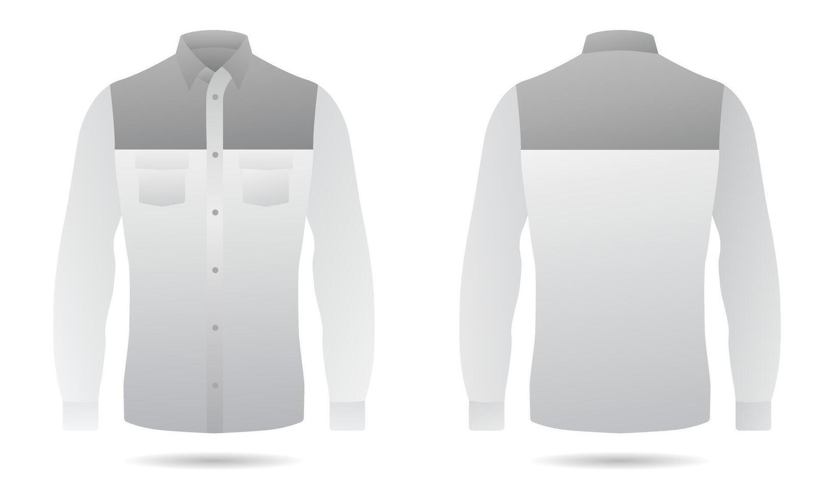 White and grey long sleeve office shirt template front and back view vector