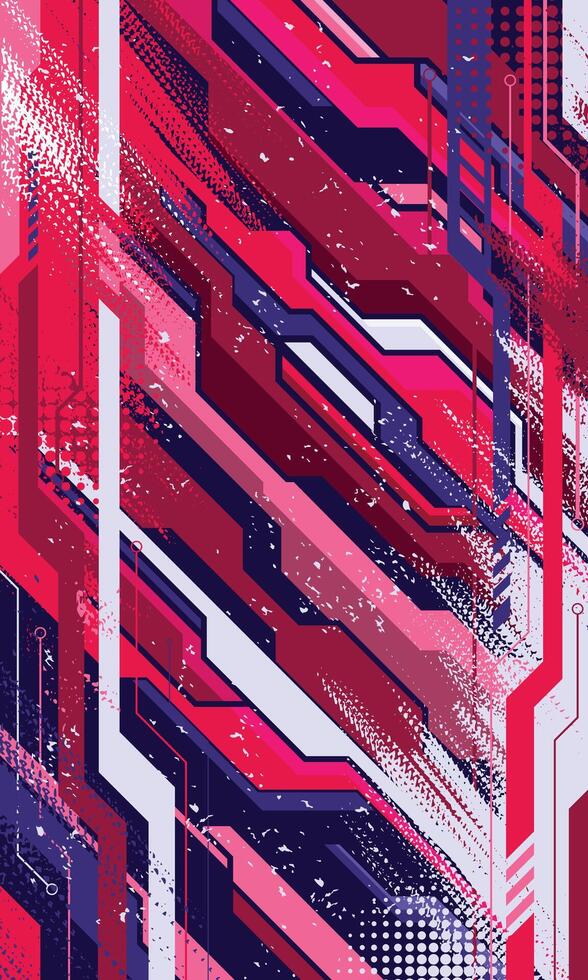 Futuristic geometric pattern wallpaper with abstract grunge brush strokes vector