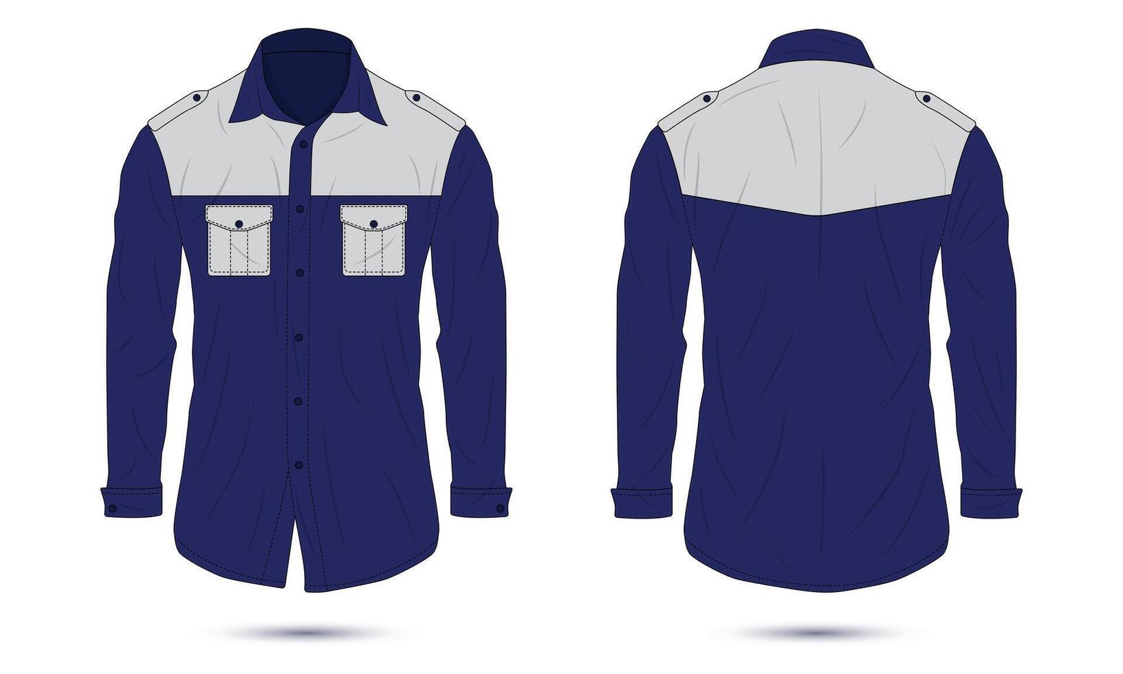 Formal long sleeve button down shirt template front and back view vector