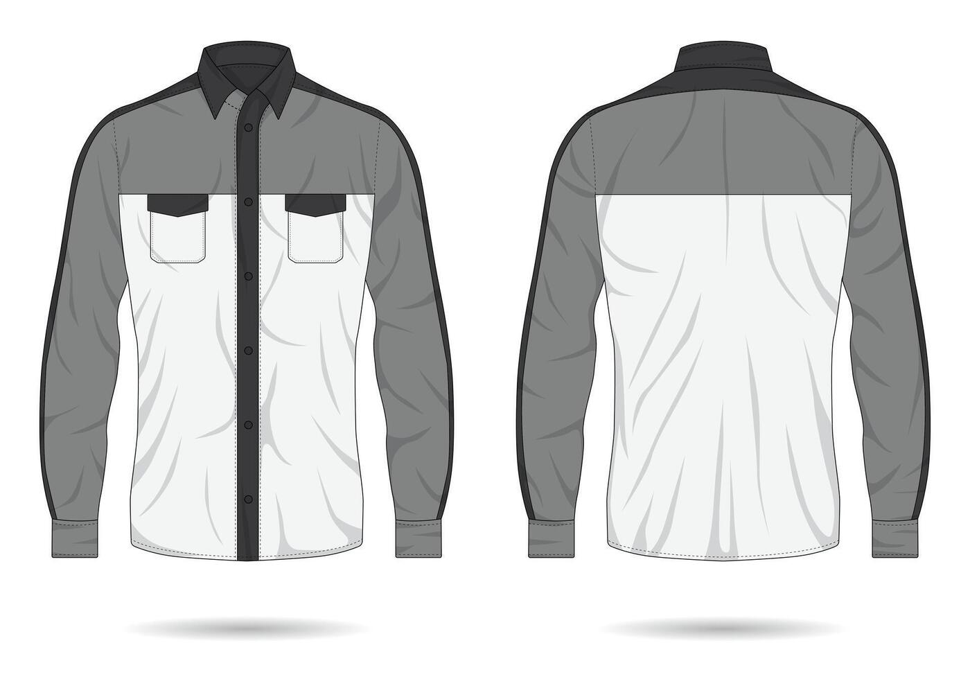 Formal long sleeve collared shirt template front and back view vector