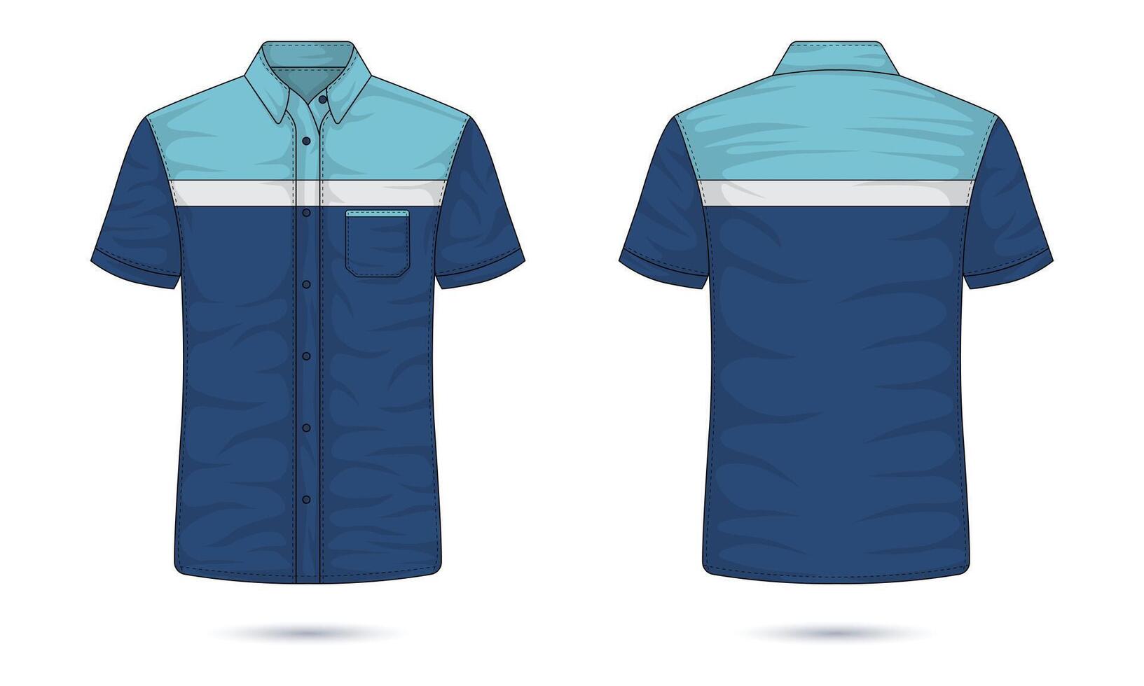 Modern striped short sleeve shirt mockup front and back view vector