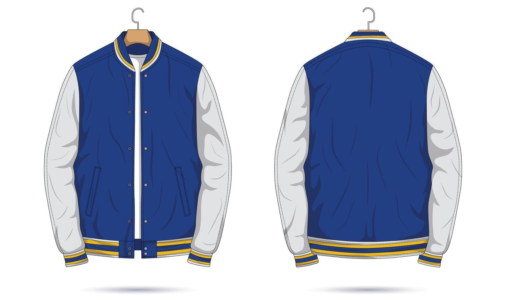 Striped varsity jacket template front and back view vector