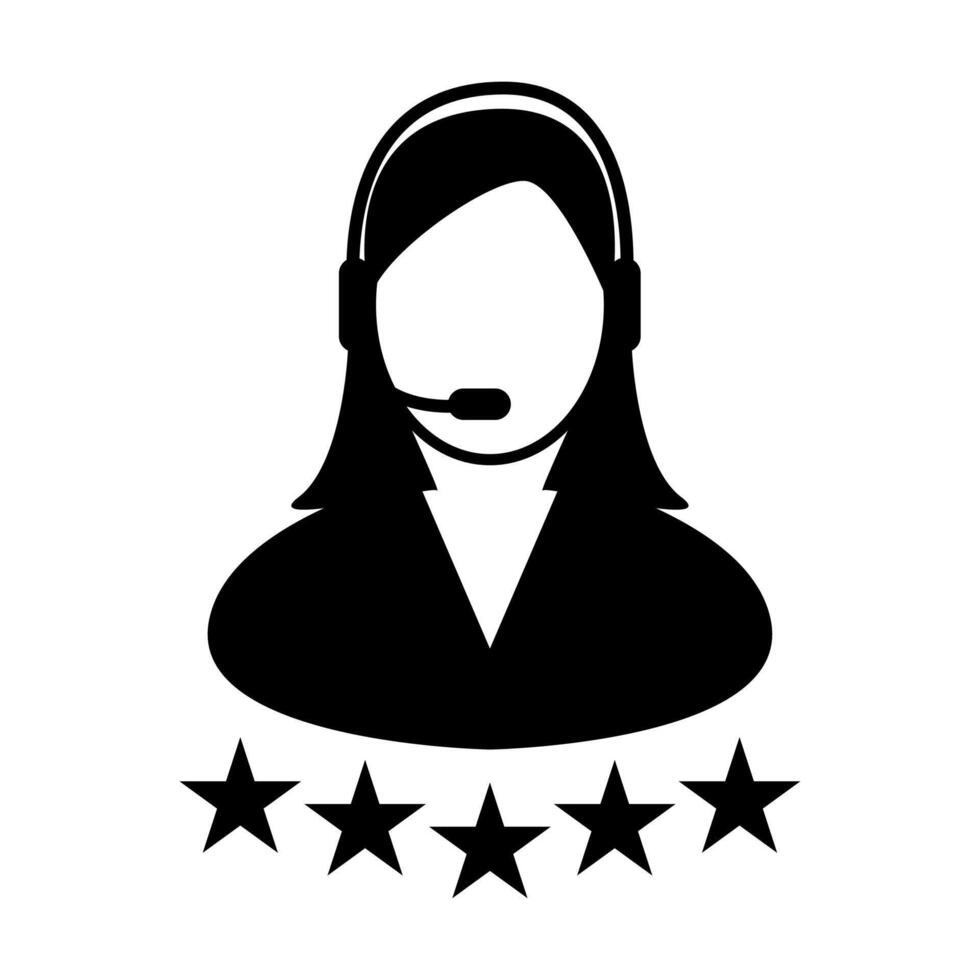 Five star customer service icon premium product quality rating flat logo. User with headphone for graphic design, logo, web site, social media, mobile app, ui illustration vector