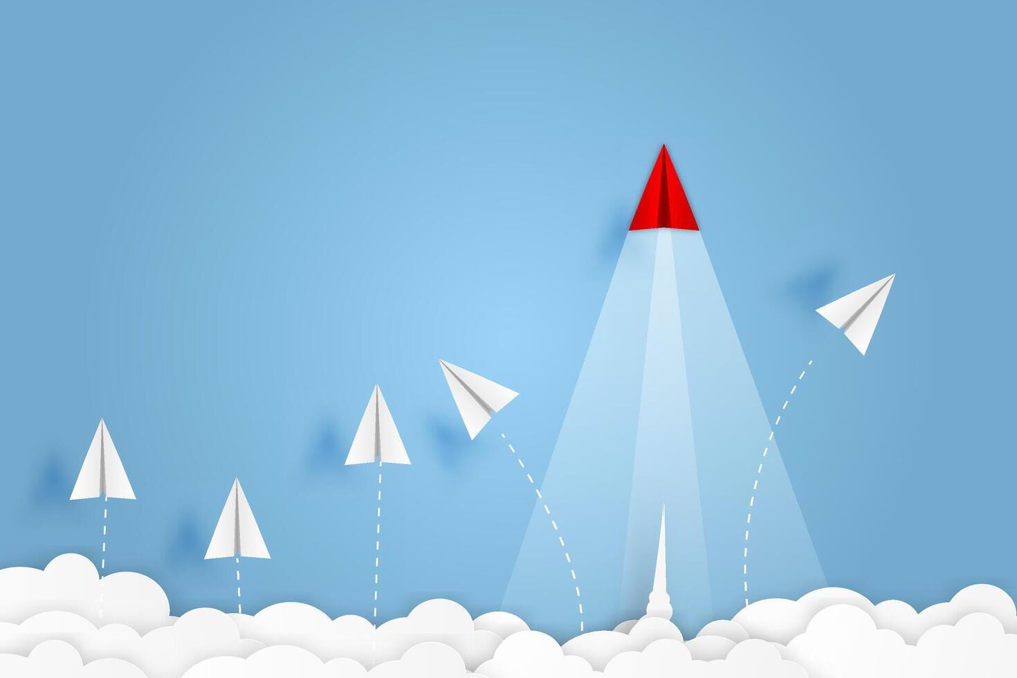 Paper plane go to success goal business financial concept start up, leadership, creative idea symbol paper art style with copy space for text. illustration vector