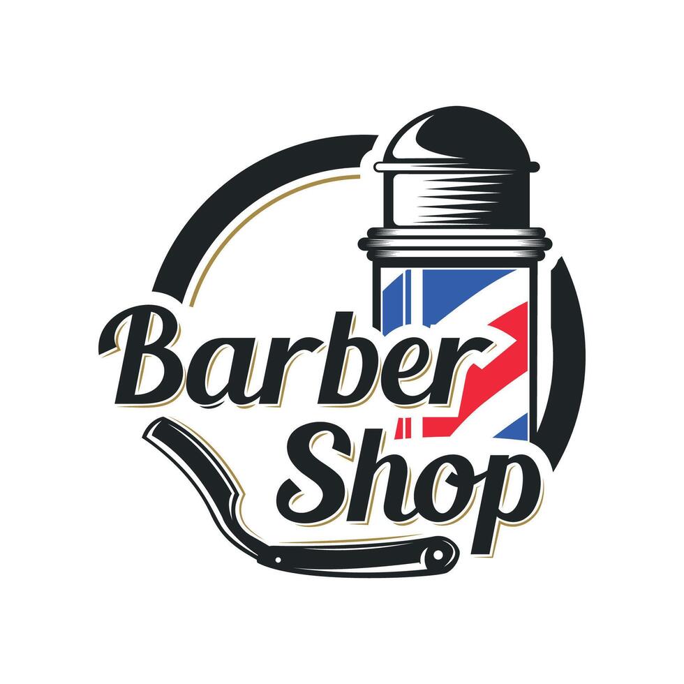 Barbershop logo design featuring a classic barber pole vector