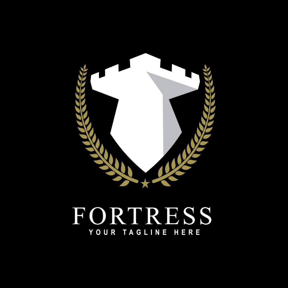White fortress logo design representing security and strength vector