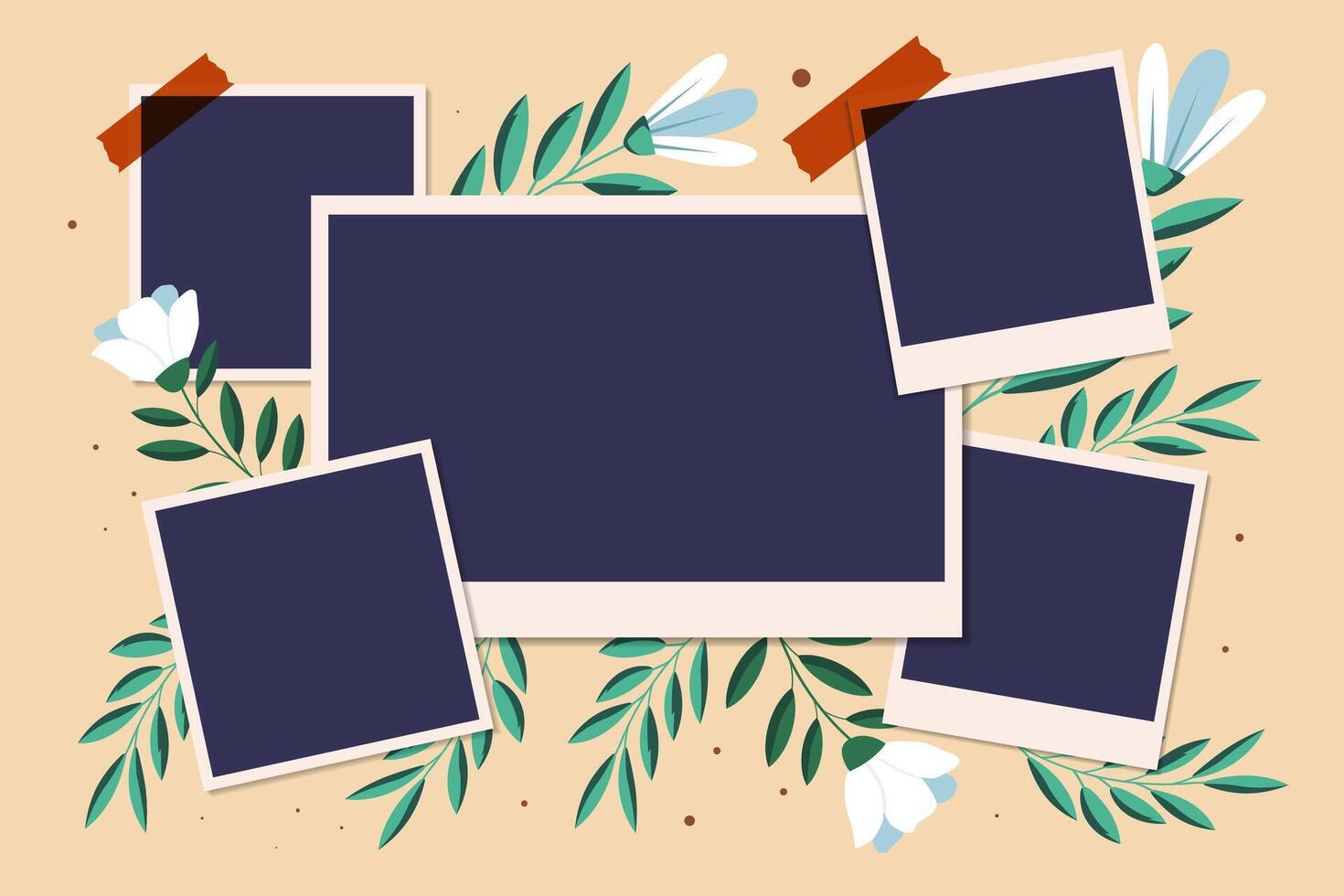collage frame illustration with flower and leaves ornament vector