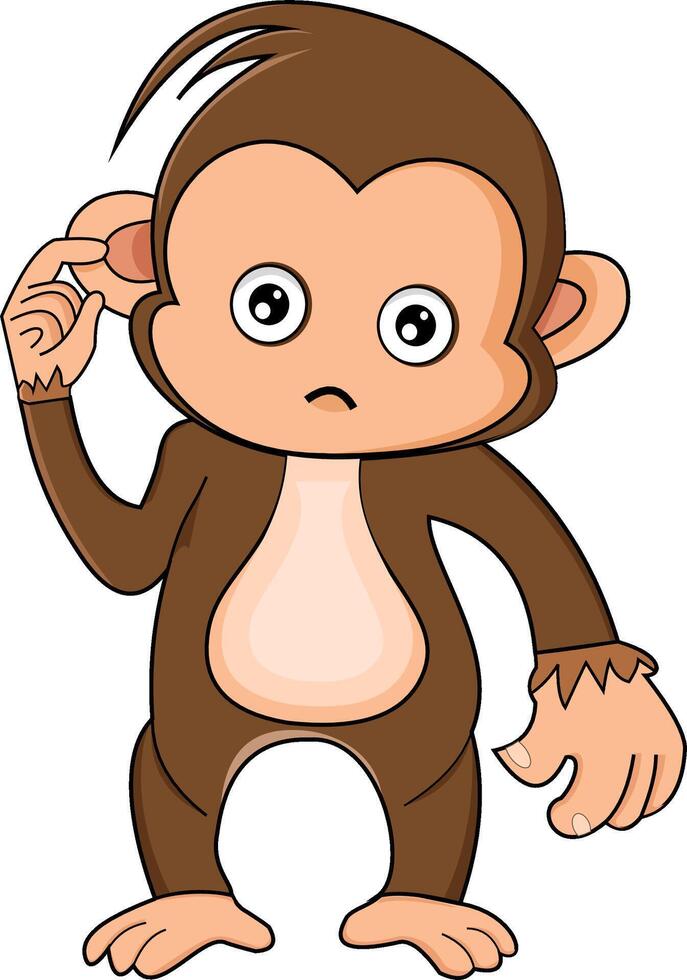 cartoon monkey with hands holding ears vector