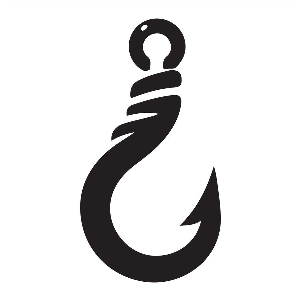 Fishing hook icon, silhouette on white background, simple hook silhouette vector