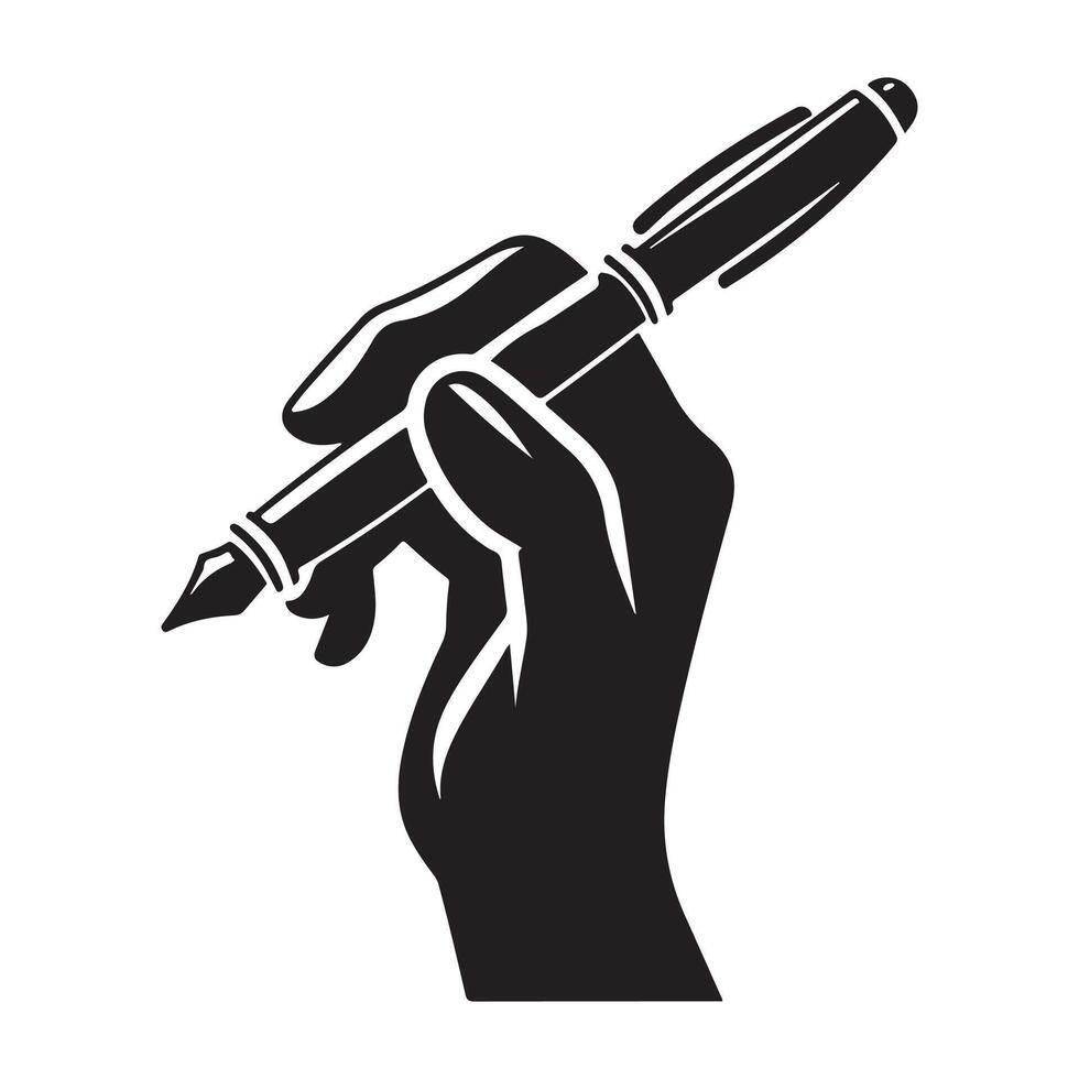 Hand Holding Pen Writing silhouette. Hand with pen writing drawing silhouette vector