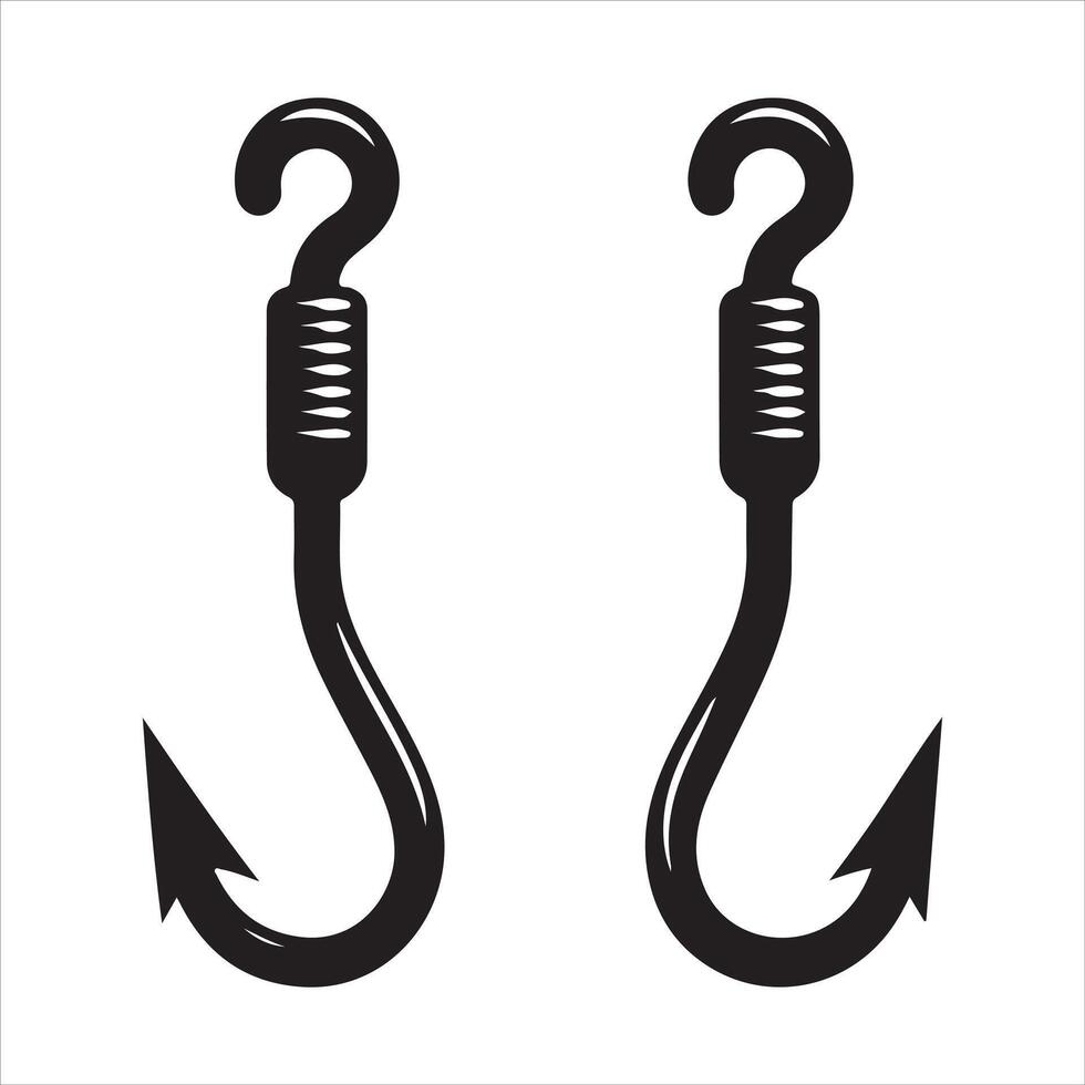 Fishing hook icon, silhouette on white background, simple hook silhouette vector
