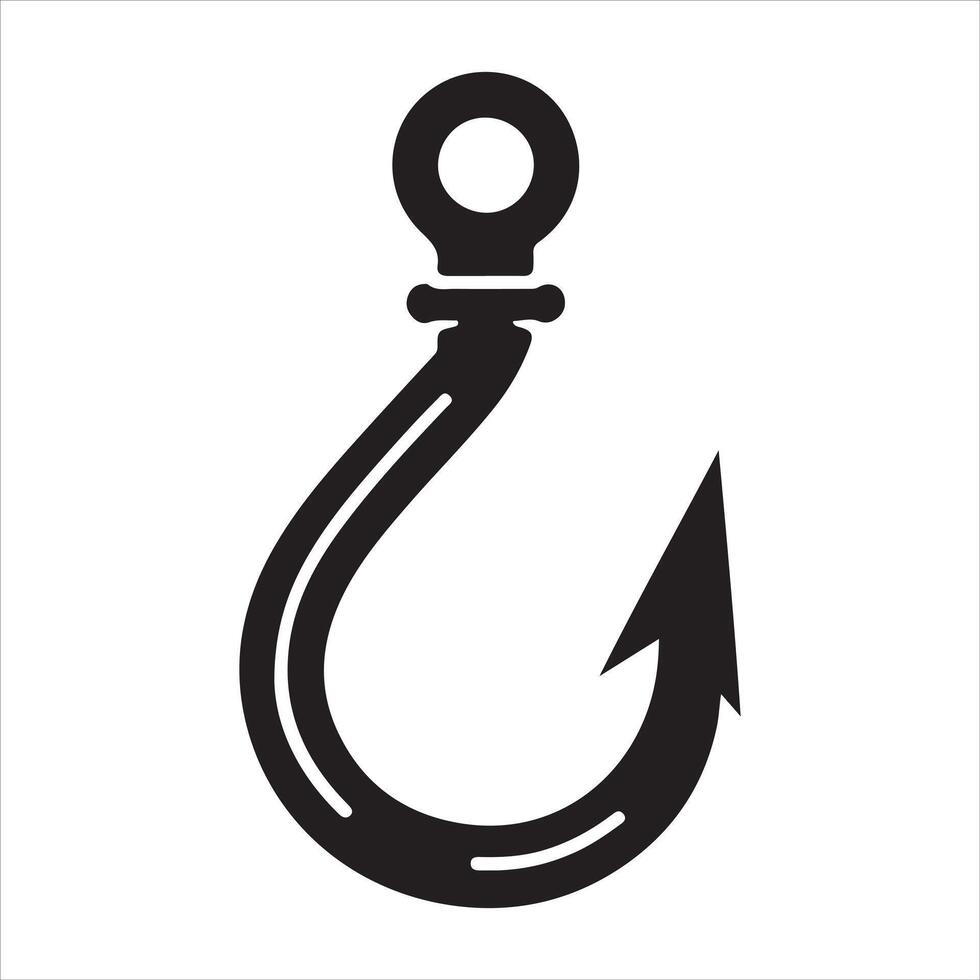 Fishing hook icon, silhouette on white background, simple hook silhouette vector