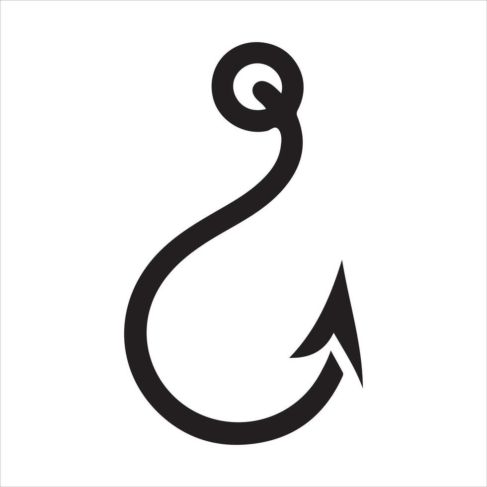 Fishing hook icon, silhouette on white background, simple hook silhouette vector