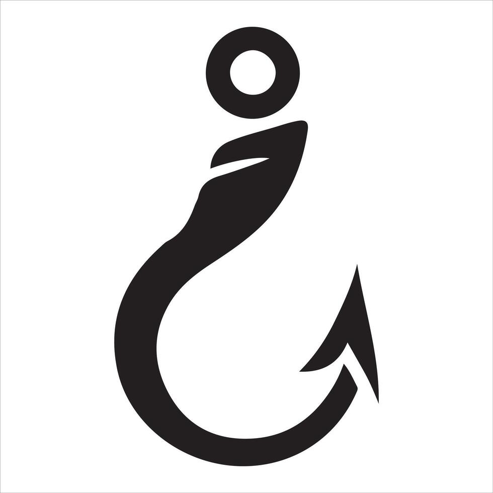 Fishing hook icon, silhouette on white background, simple hook silhouette vector