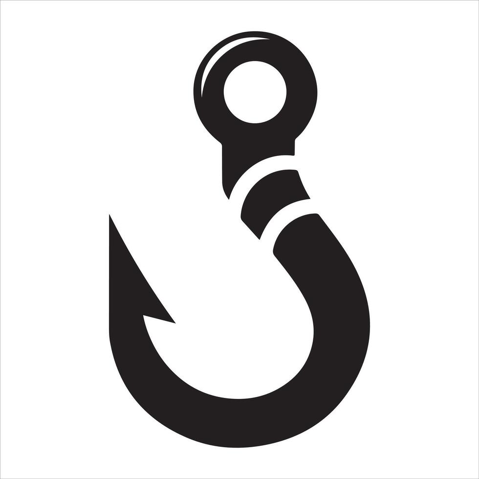 Fishing hook icon, silhouette on white background, simple hook silhouette vector