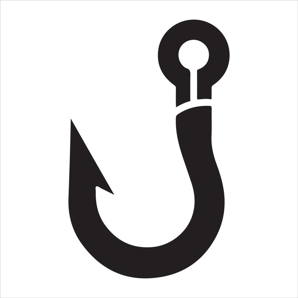 Fishing hook icon, silhouette on white background, simple hook silhouette vector