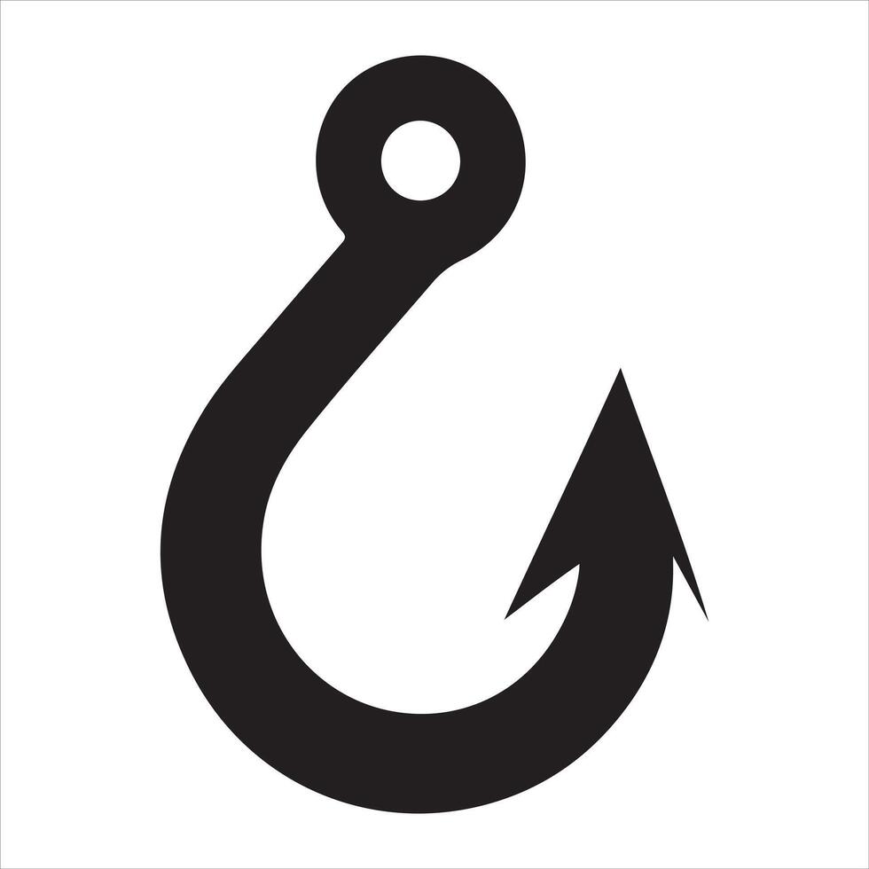 Fishing hook icon, silhouette on white background, simple hook silhouette vector