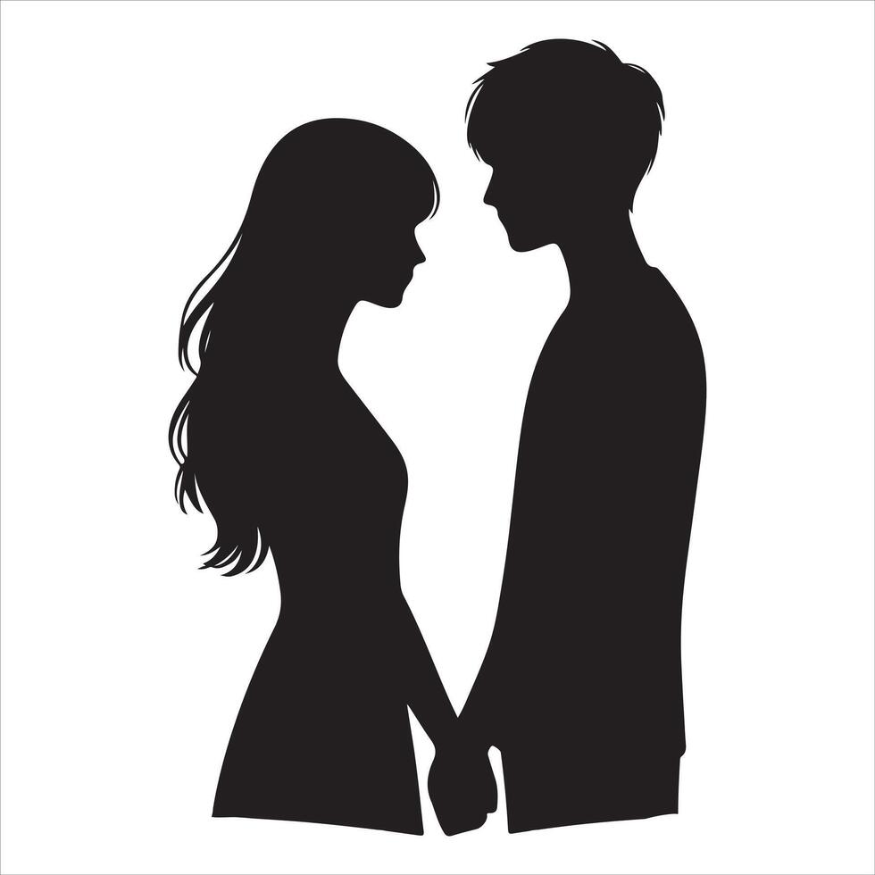 Romantic couple in various poses silhouettes collection set. Couple falling in love different poses vector