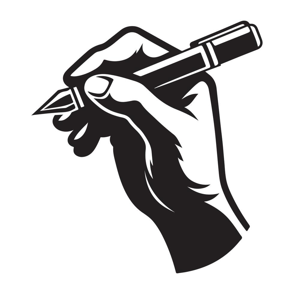 Hand Holding Pencil Silhouette. Hand with pen writing drawing silhouette vector
