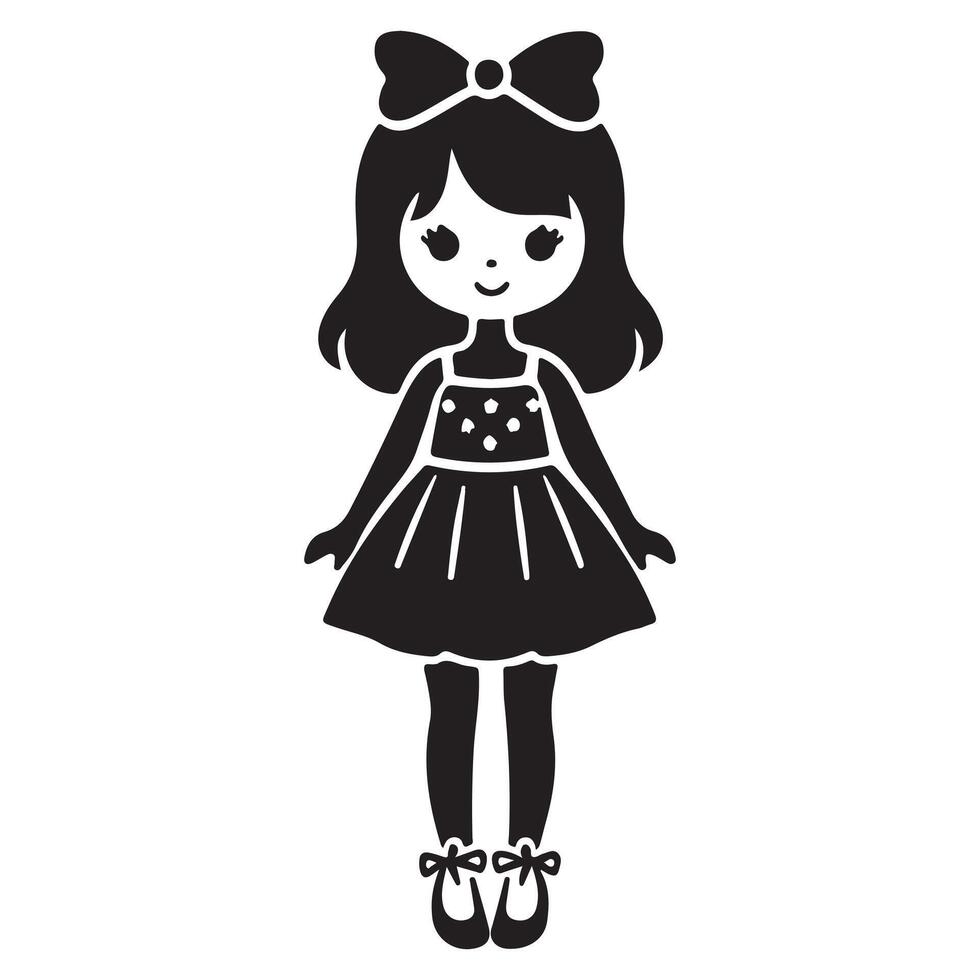 Doll silhouette icon black page for kids. illustration of doll silhouette icon black page isolated on white background vector