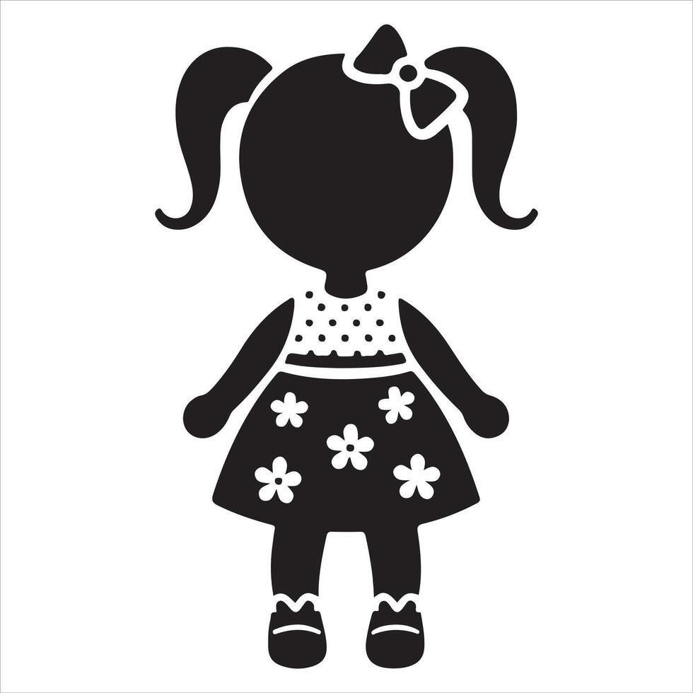 Doll silhouette icon black page for kids. illustration of doll silhouette icon black page isolated on white background vector
