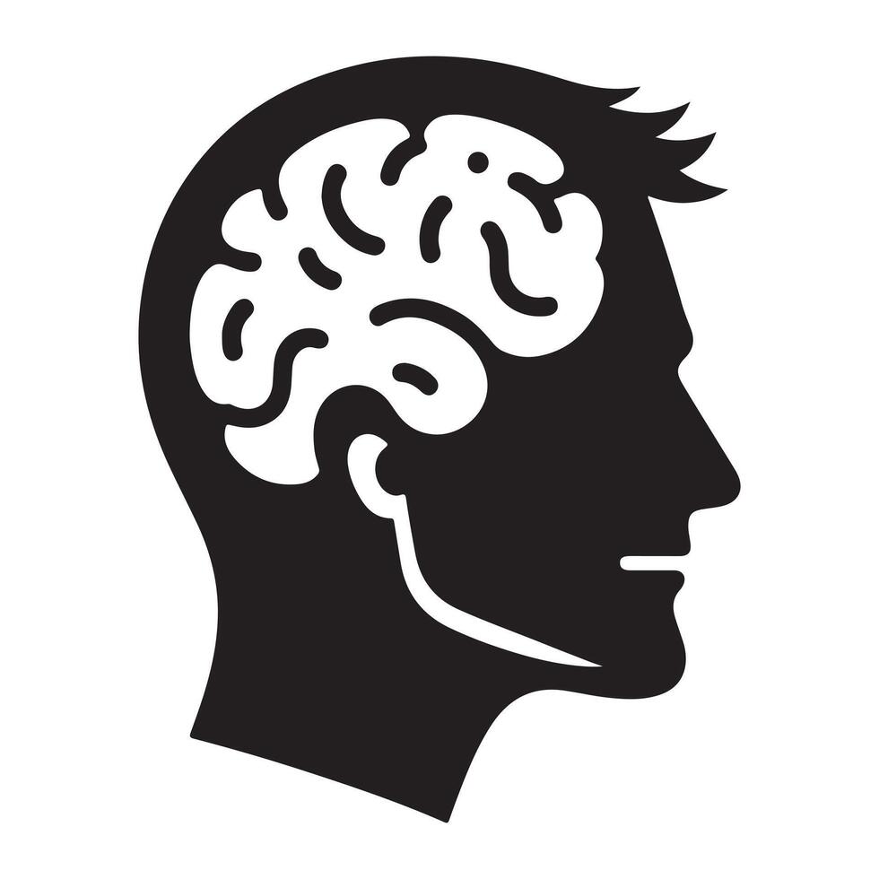 Human head profile black shadow silhouette illustration isolated on white background vector
