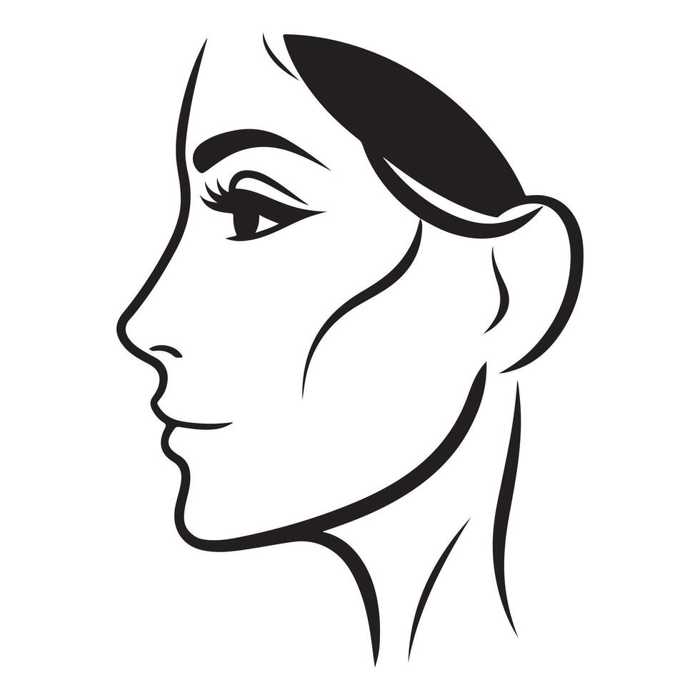 Woman's face from the side. Silhouettes of people in three different styles. Face profile. Hair Style Woman Silhouette Illustration vector