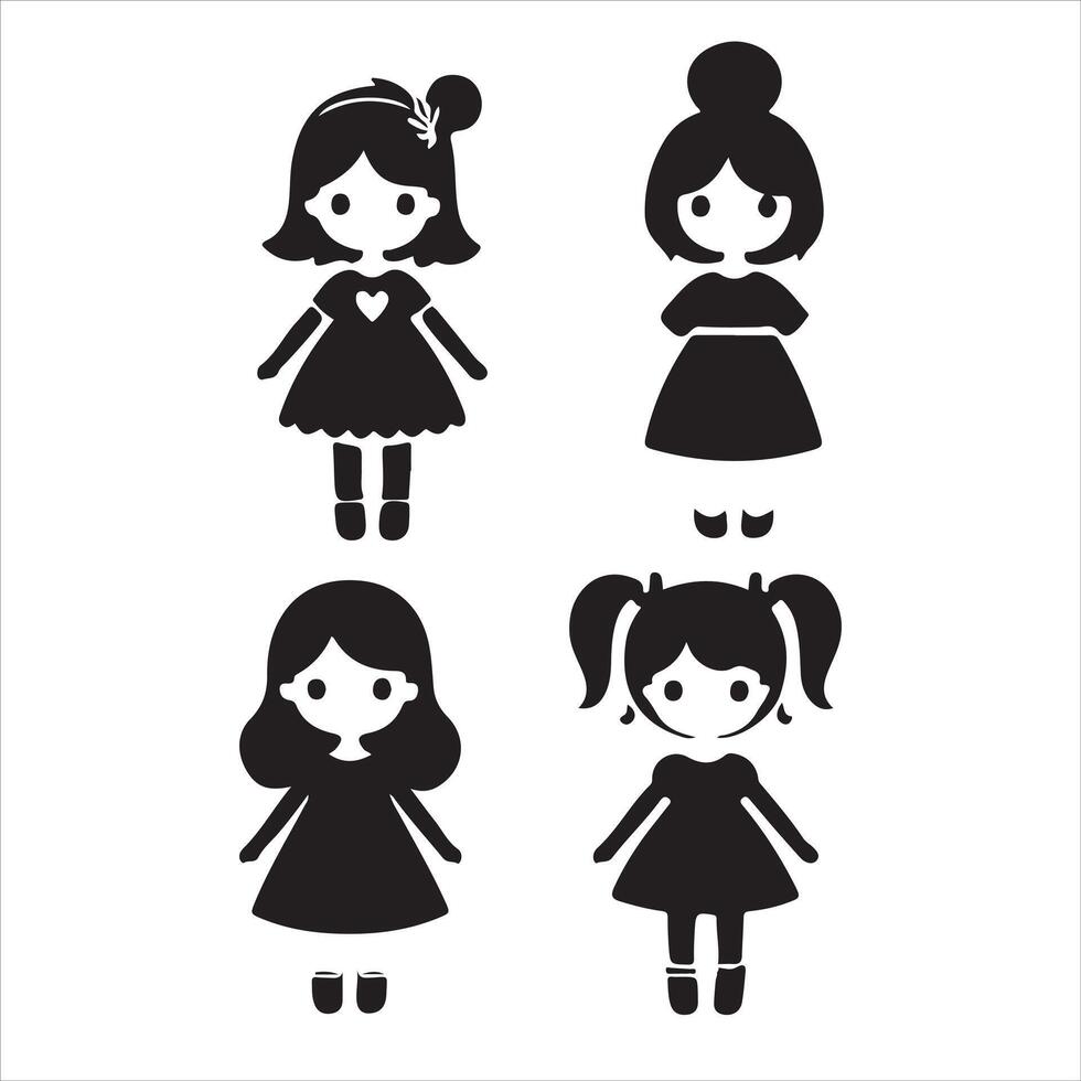 Doll silhouette icon black page for kids. illustration of doll silhouette icon black page isolated on white background vector