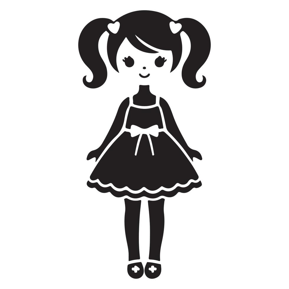 Doll silhouette icon black page for kids. illustration of doll silhouette icon black page isolated on white background vector
