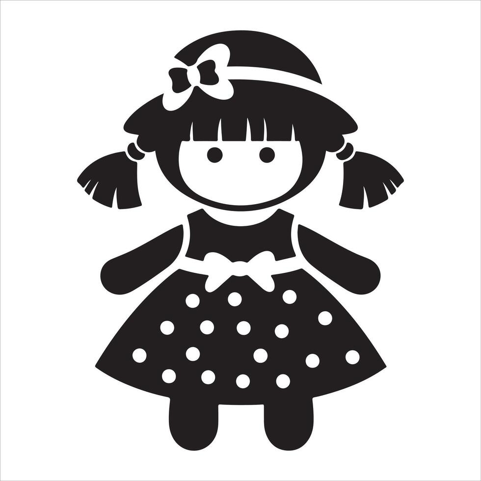 Doll silhouette icon black page for kids. illustration of doll silhouette icon black page isolated on white background vector