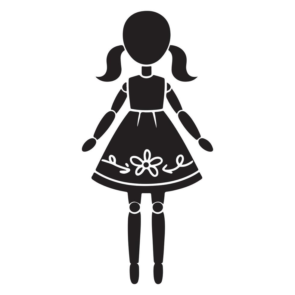 Doll silhouette icon black page for kids. illustration of doll silhouette icon black page isolated on white background vector