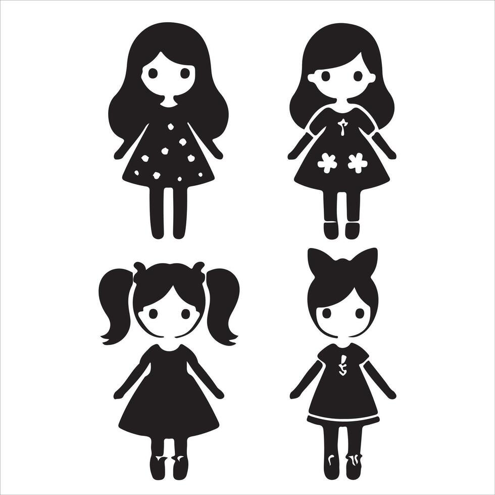 Doll silhouette icon black page for kids. illustration of doll silhouette icon black page isolated on white background vector