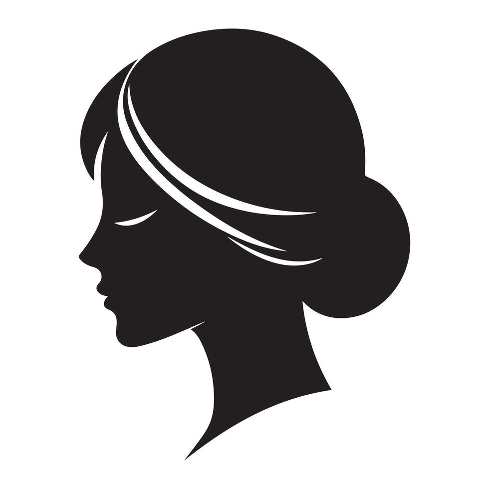 Woman's face from the side. Silhouettes of people in three different styles. Face profile. Hair Style Woman Silhouette Illustration vector