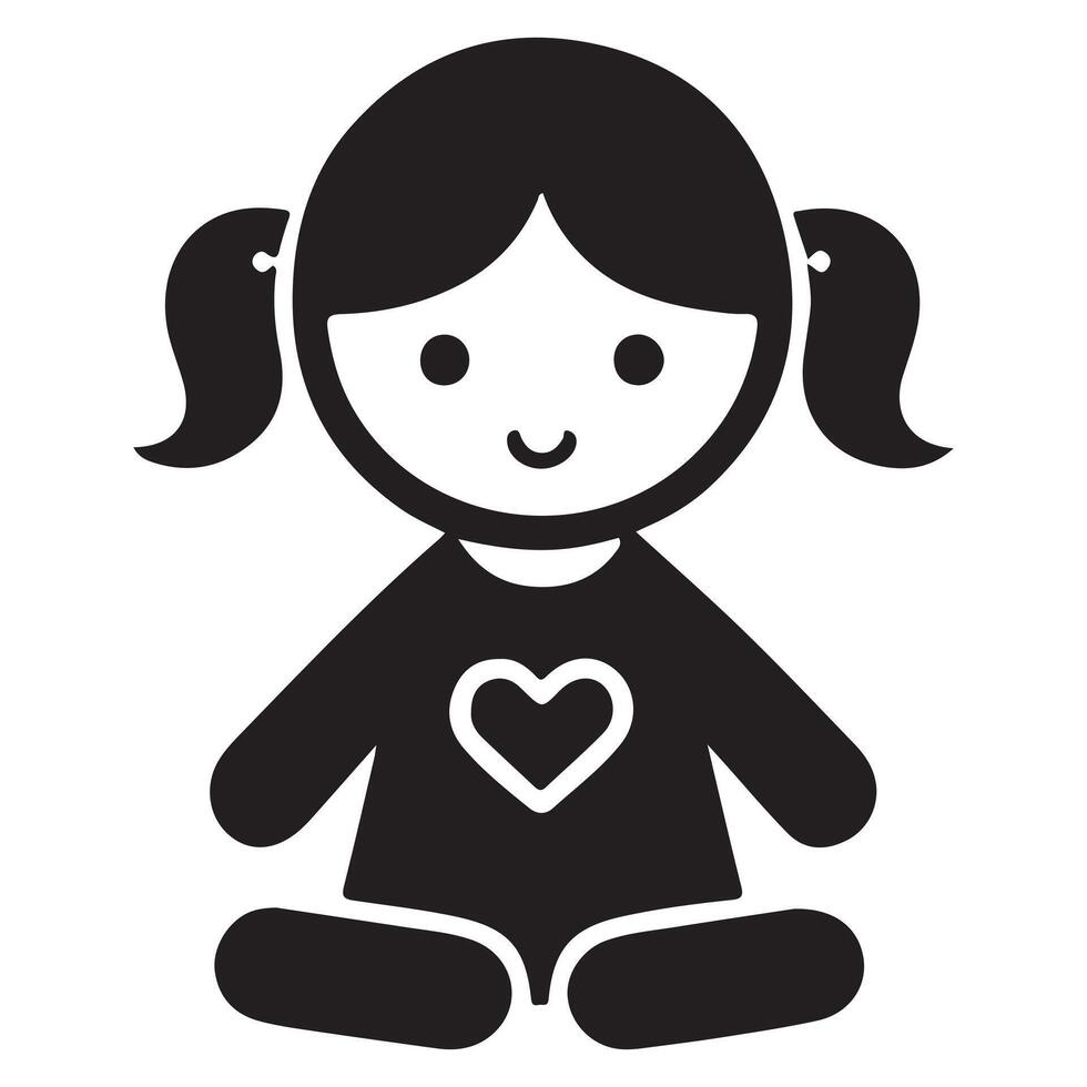 Doll silhouette icon black page for kids. illustration of doll silhouette icon black page isolated on white background vector