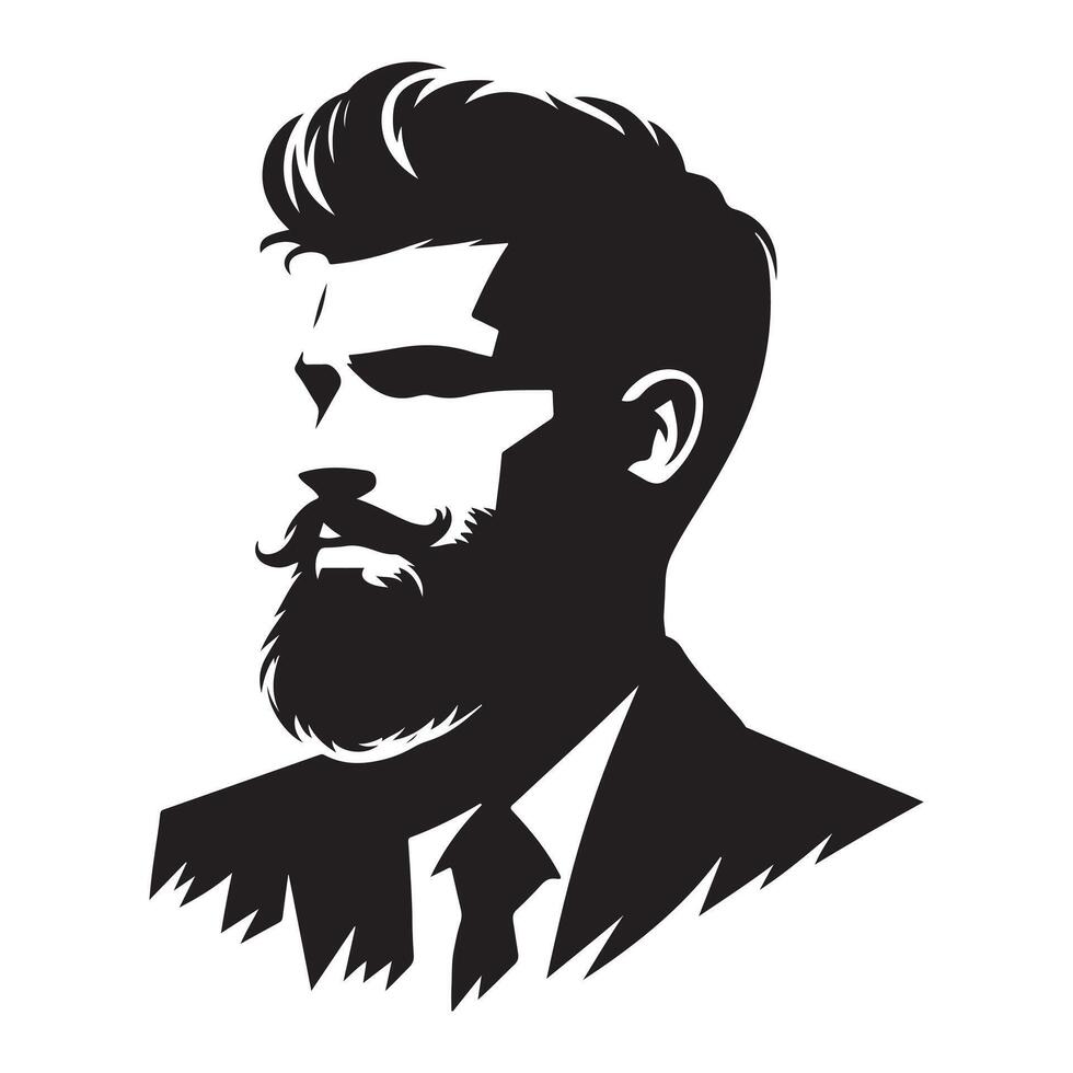 Icons of men beards. Man face portrait with full beard and mustache. Haircut black silhouette. Mens hairstyles vector