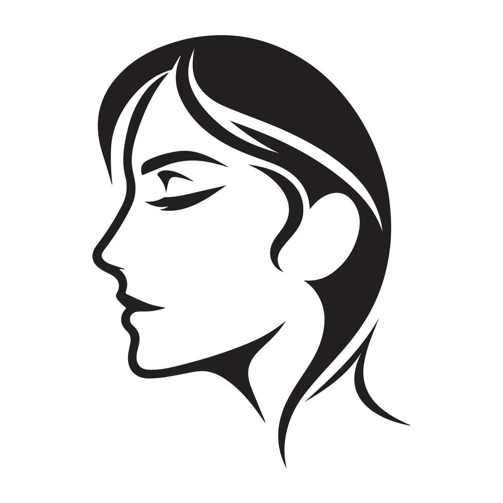 Woman's face from the side. Silhouettes of people in three different styles. Face profile. Hair Style Woman Silhouette Illustration vector