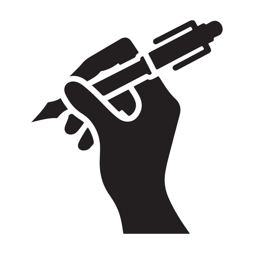 Hand holding pen silhouette. Hand with pen writing drawing silhouette vector