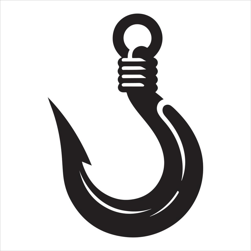 Fishing hook icon, silhouette on white background, simple hook silhouette vector