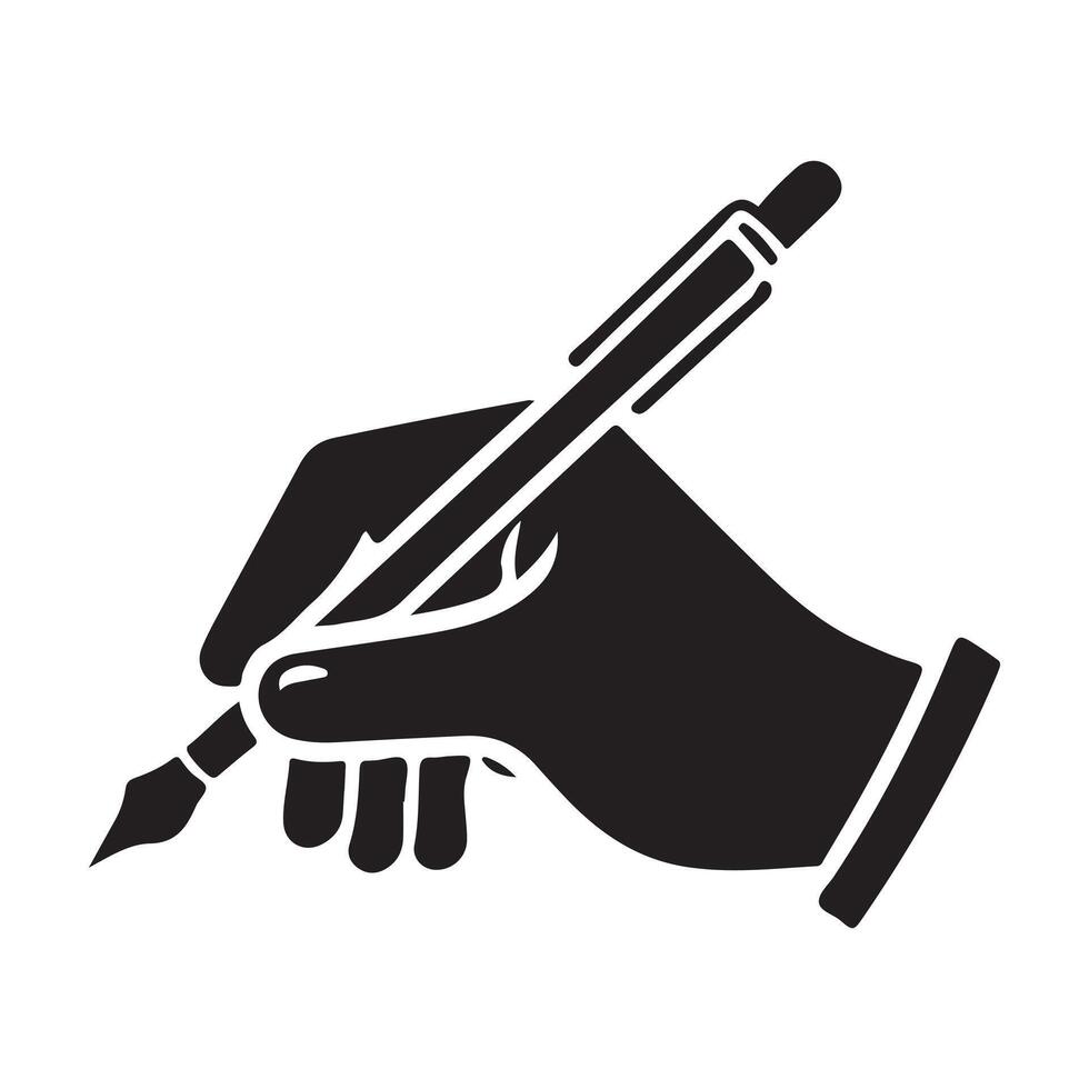 Hand Holding Pencil Silhouette. Hand with pen writing drawing silhouette vector
