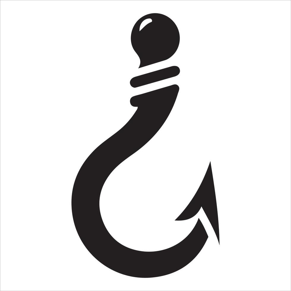 Fishing hook icon, silhouette on white background, simple hook silhouette vector